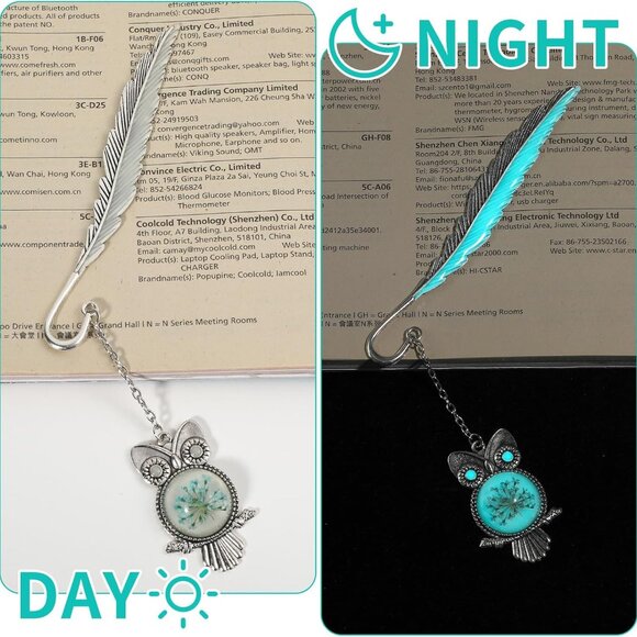 Bookmark - Owl Feather Glow in The Dark Luminous Metal Bookmark - Picture 7 of 10